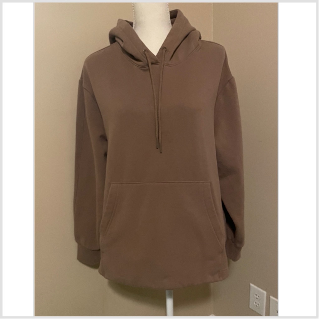 Athleta Brown Fleece Hoodie Pullover Sweatshirt Womens Size L Soft Cozy